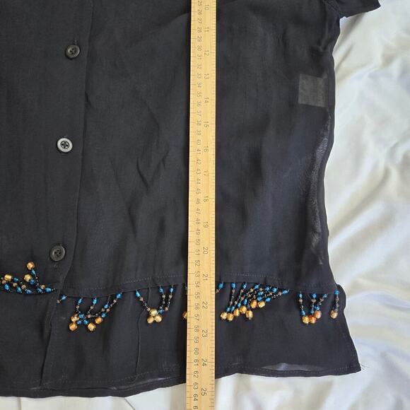 CAROLE LITTLE VTG Sheer Blouse Womens 12 Black Embroidered Beaded - Picture 8 of 10
